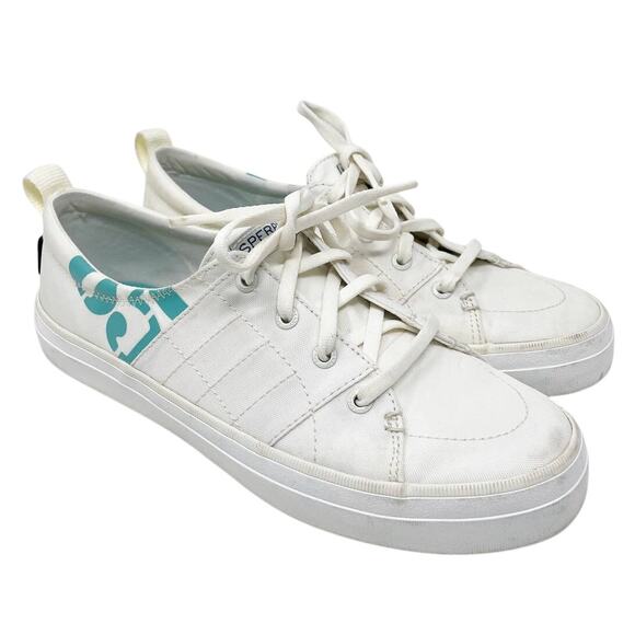 Sperry White & Turquoise Canvas Bionic Sneakers - Women's Size 8 - Picture 2 of 10